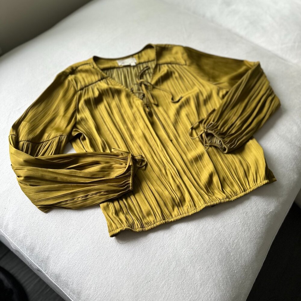 Shine Bright: Anthropologie Satin Gold Blouse, the Perfect Statement Piece